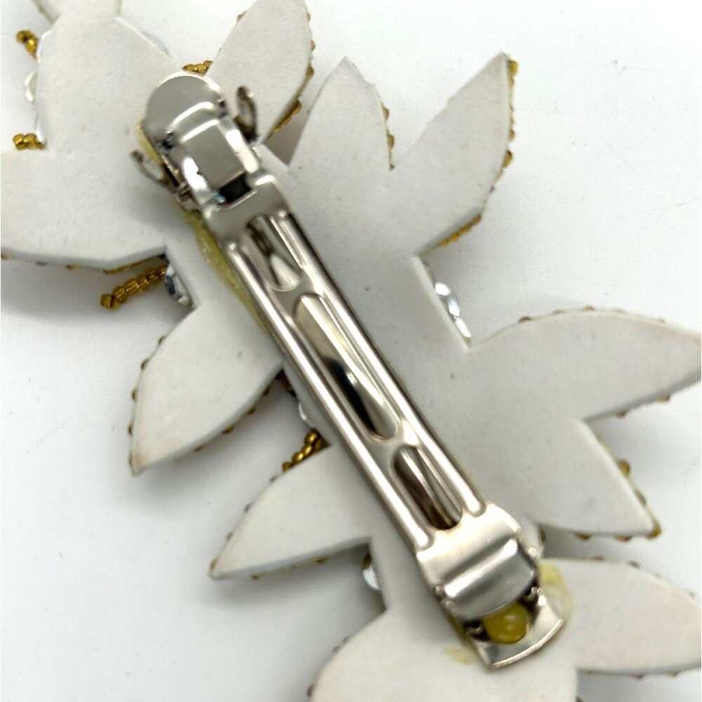 Floral Hair Barrette Bridal Prom Formal Gold-Tone Beaded & Silvertone Sequin - Picture 6 of 10